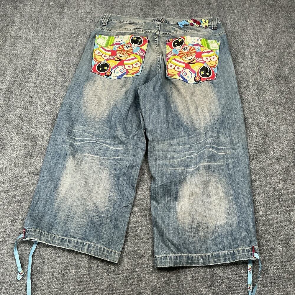 Y2K Miskeen Jorts Baggy Skater Hip Hop Embroidered Back Pocket Size 34
